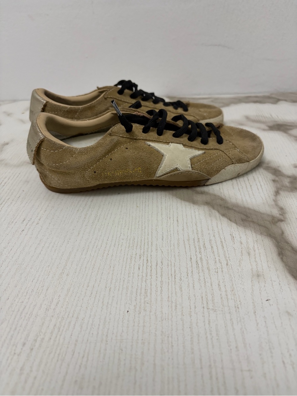 Golden Goose True Star Suede Sneakers EU 35 US 5 Tan Silver Metallic GGDB Italy